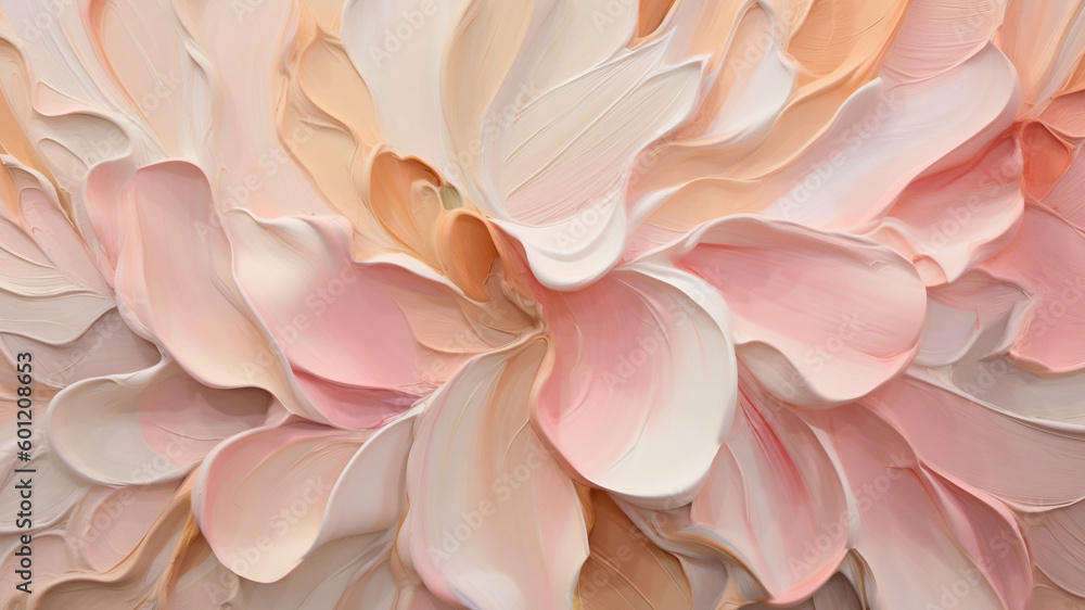 Abstract Flower Petal Background with Thick Oil Paint Brushstrokes in Pink, White, Cream, and Coral - Generative AI