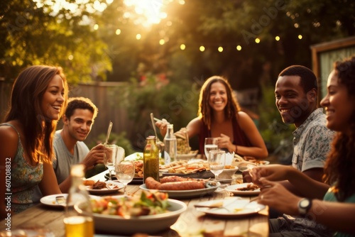 Family on a picnic. Family meeting with barbecue. AI generated  human enhanced