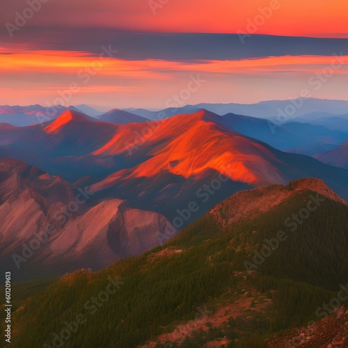 A stunning sunset over a mountain range  with vibrant orange and pink hues in the sky1  Generative AI