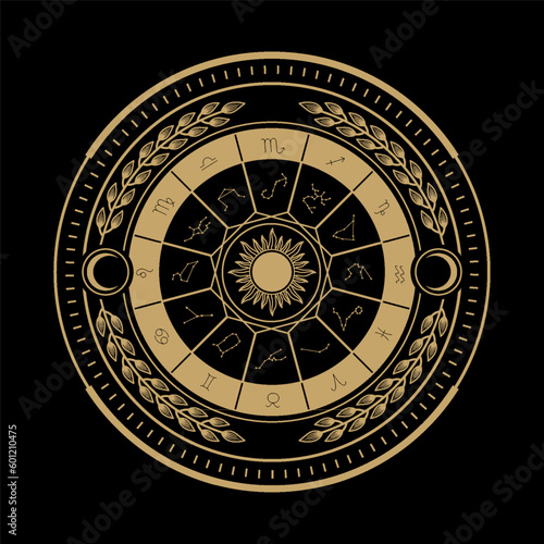 astrological zodiac wheel with sun and moon icon