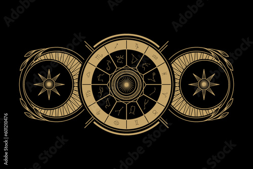 astrological zodiac wheel with star and moon icon