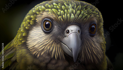 Kakapo New Zealand Parrot Animal Wildlife Closeup Picture Night Parrot Generative AI photo