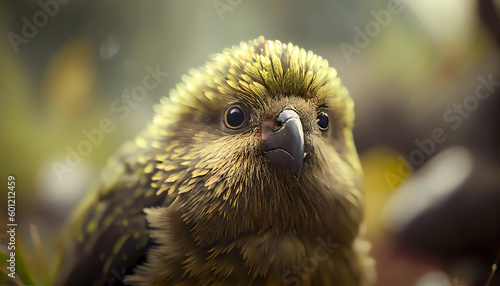 Kakapo New Zealand Parrot Animal Wildlife Closeup Picture Night Parrot Generative AI photo