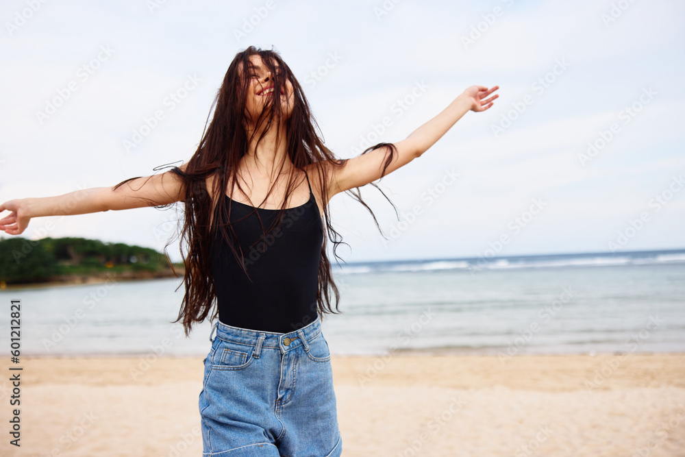woman lifestyle beach running sunrise sunset smile travel young summer sea woman lifestyle beach running sunrise sunset smile travel young summer sea