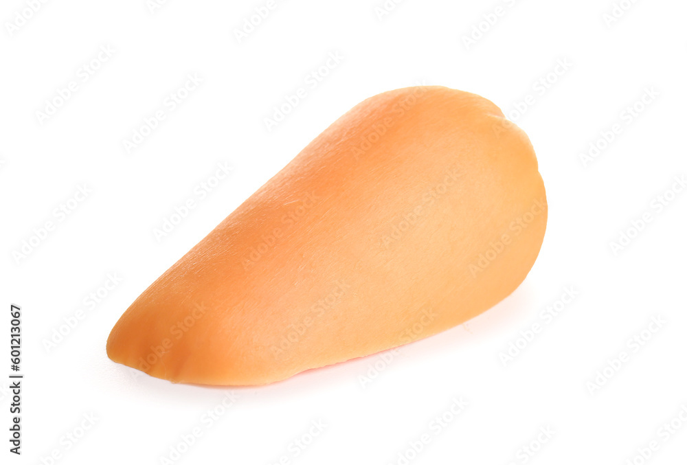 Slice of tasty boiled sausage on white background Slice of tasty boiled sausage on white background