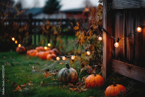 Thanksgiving backyard decoration with string lights