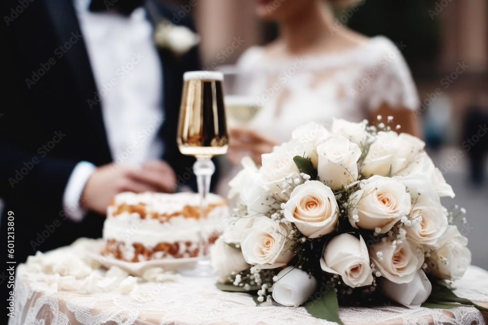 The newlyweds toast with champagne at their wedding The newlyweds toast with champagne at their wedding