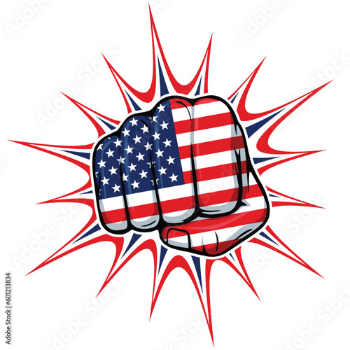 powerful punching fist with usa flag