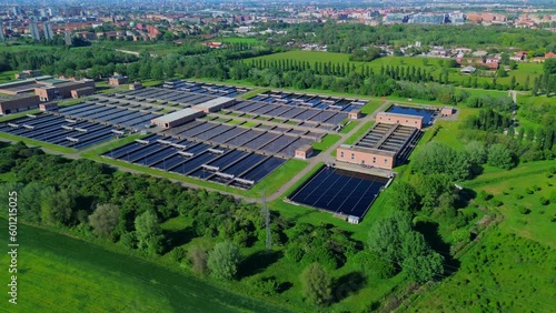 Purifier Nosedo, the largest wastewater treatment plant in the city, is located southeast of Milan, between the newly built city and a vast irrigation strip, near the Chiaravalle Abbey. Milan Italy photo