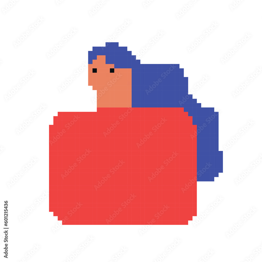 Pixel art of girls characters on white banner background. Multi-ethnic group of 8 bit video game style. Game user or web profile pixel avatars of persons and people for social net portrait.