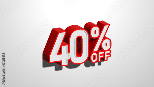 40 percent off discount promotion sale web banner. 40% percent off 3D illustration on white background