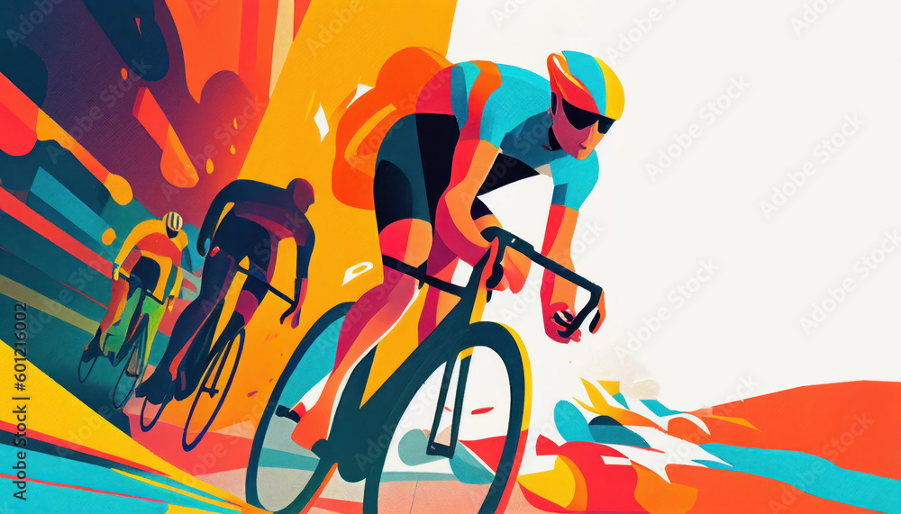 Obraz premium Bicycle race in the style of bright geometric abstractions by Generative AI