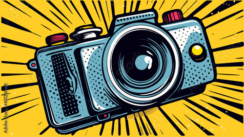 Flat vector illustration of cartoon camera on yellow background