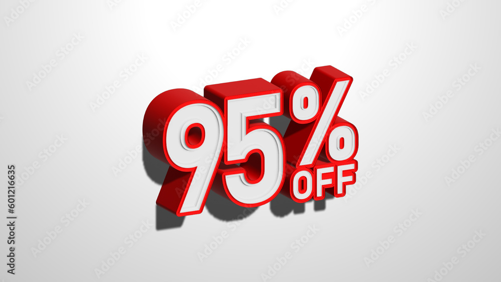 95 percent off discount promotion sale web banner. 95% percent off 3D illustration on white background 95 percent off discount promotion sale web banner. 95% percent off 3D illustration on white background