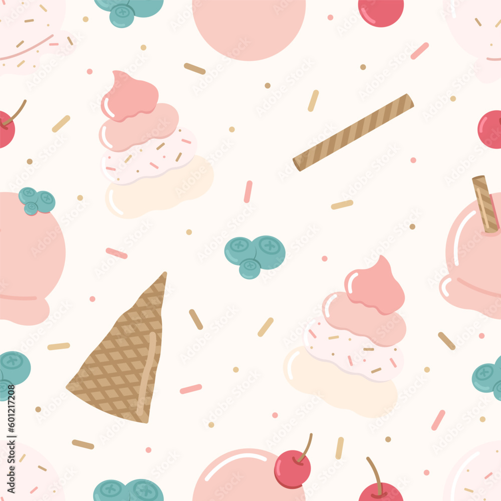 Colorful pastel ice cream pattern on a light background Colorful pastel ice cream pattern on a light background