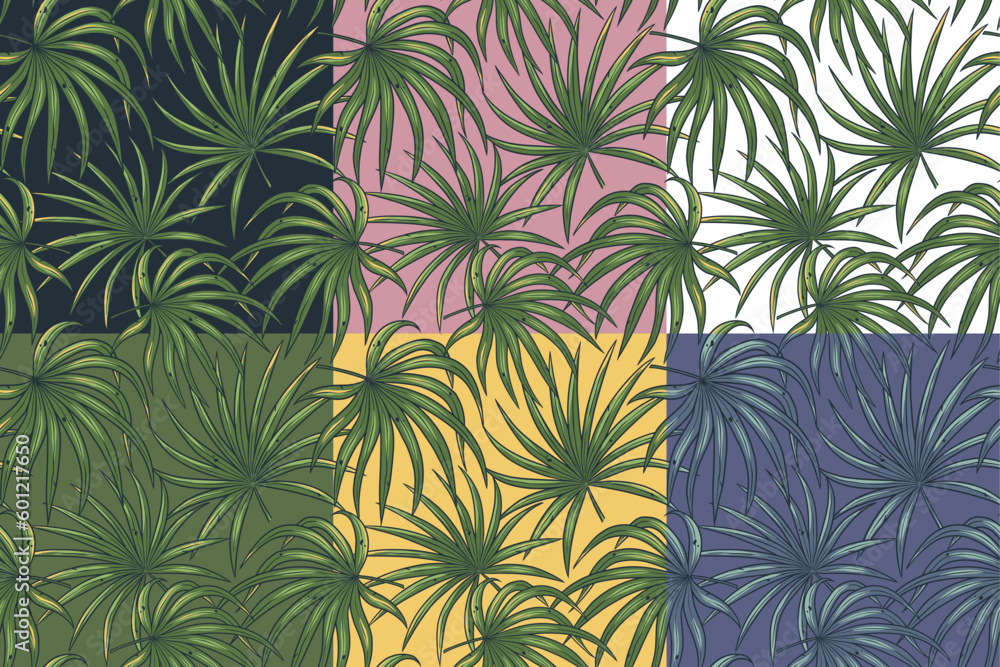 Tropical exotic green leaves set or plant seamless pattern collection for summer background and beach wallpaper.
