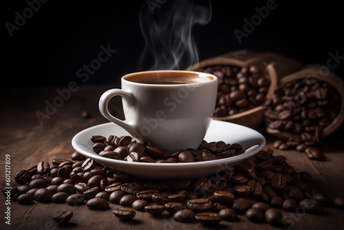 aroma mug cup brown breakfast cafe espresso drink morning bean. Generative AI.