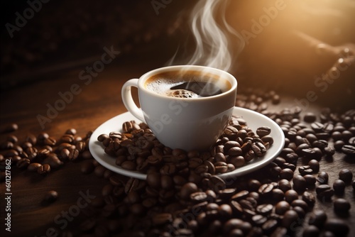 breakfast cafe brown drink bean aroma espresso mug cup morning. Generative AI.