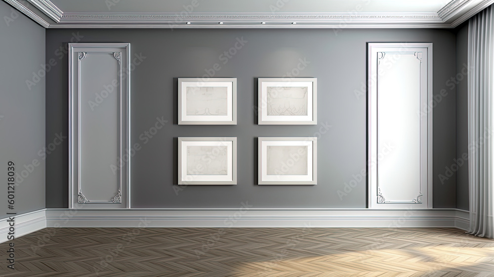 Elegant empty room with gray walls for any destination. Mockup. Generative AI Elegant empty room with gray walls for any destination. Mockup. Generative AI