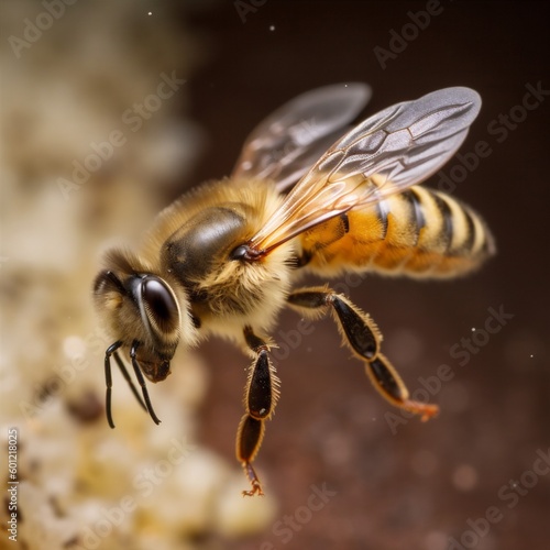 beehive nature pollen closeup insect bee background macro yellow honey gold. Generative AI. © SHOTPRIME STUDIO