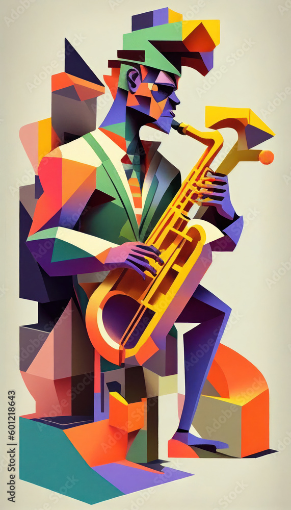Jazz poster in the style of bright geometric abstractions by Generative AI