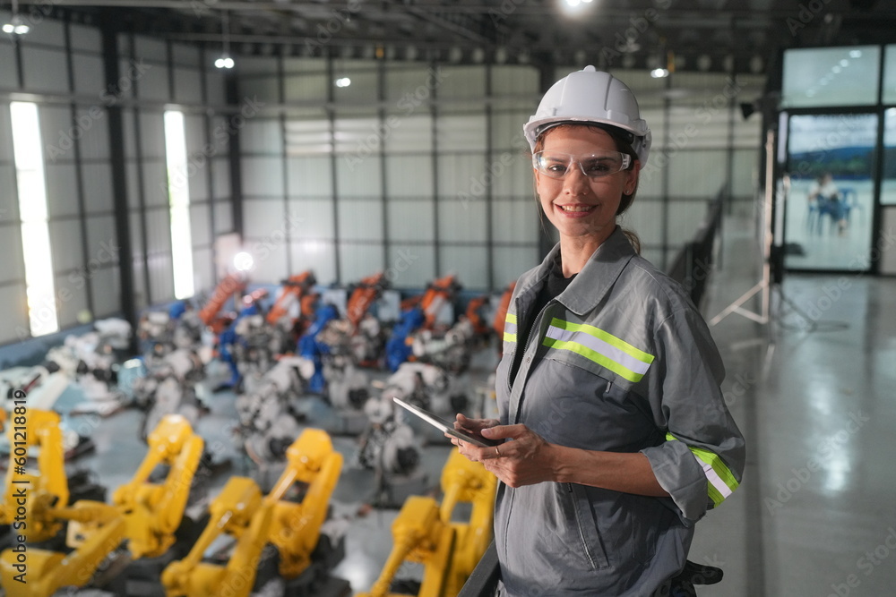 Robotic Arm engineer check on equipment in its with software of an Artificial Intelligence, Programming development technology work. Robotic Arm engineer check on equipment in its with software of an Artificial Intelligence, Programming development technology work.