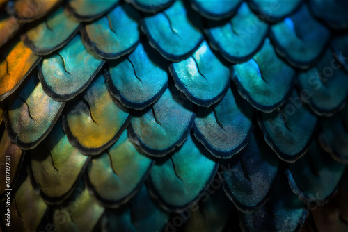 Fish scale texture for background macro, Colorful concept. AI generated content photo