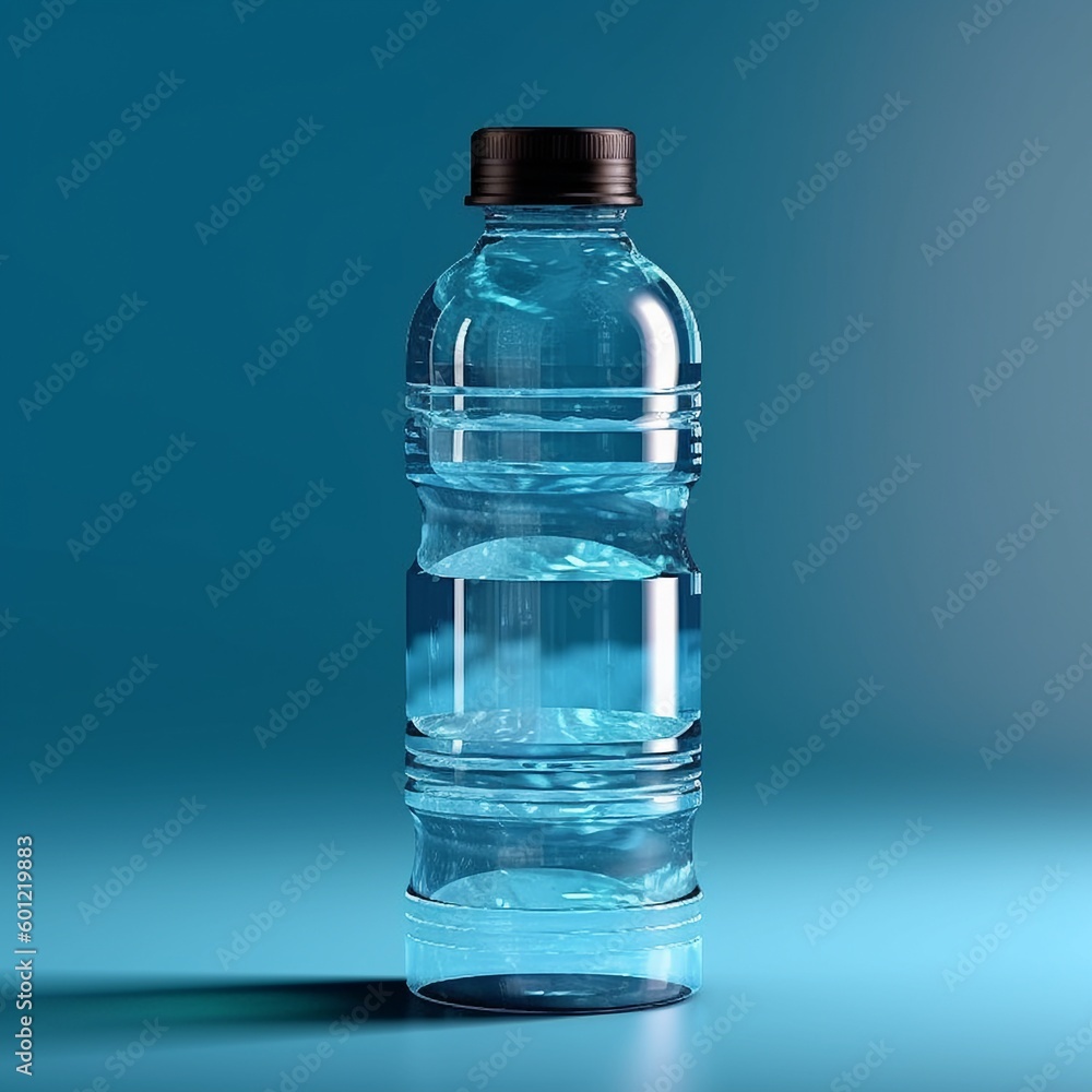 bottle of mineral water isolated on black, blue, shade of light bottle of mineral water isolated on black, blue, shade of light