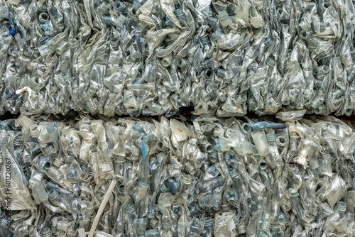 Pile of compact texture of plastic waste for recycling in the sorting company.