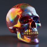 A multicolored metallic iridescent skull Generative Ai
