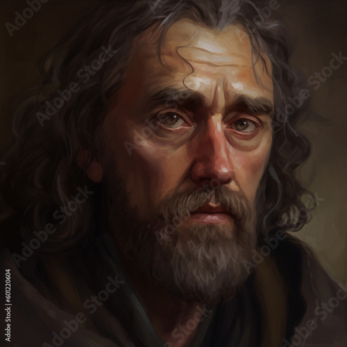 fantasy avatar of a sad man with long hair and a beard Generative Ai © Eduardo