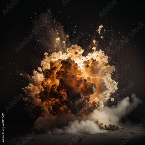 powder explosion isolated on a dark background Generative Ai