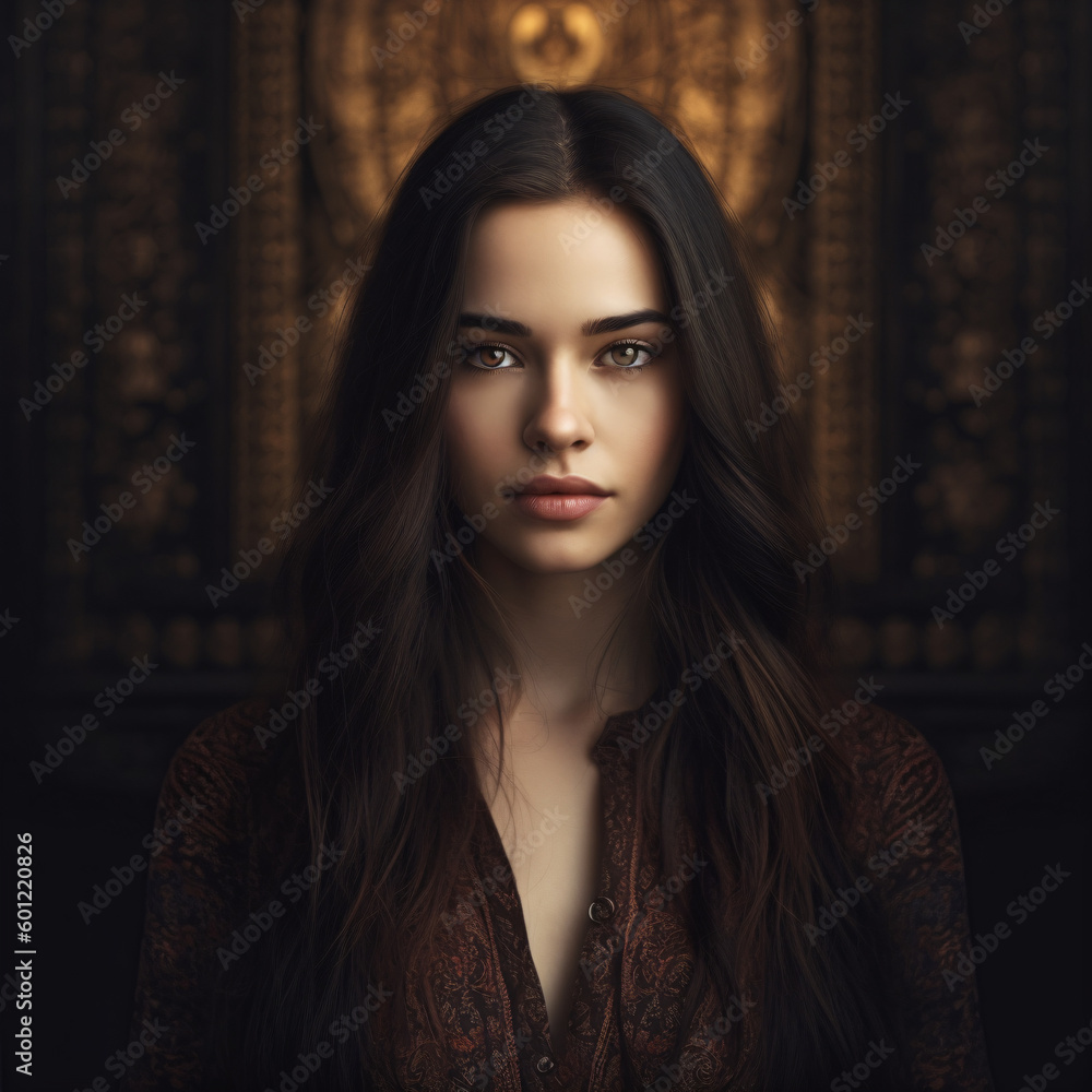 portrait of a beautiful natural woman with long hair standing Generative Ai portrait of a beautiful natural woman with long hair standing Generative Ai