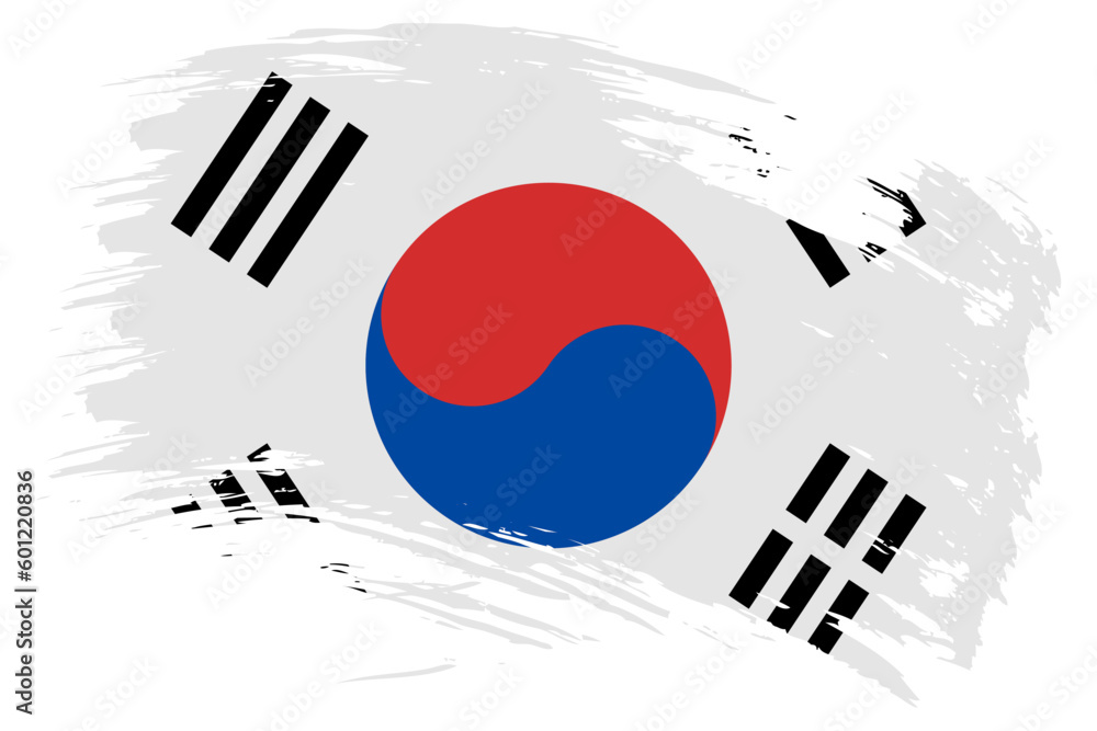 South Korea brush stroke flag vector background. Hand drawn grunge style South Korean isolated banner - obrazy, fototapety, plakaty 