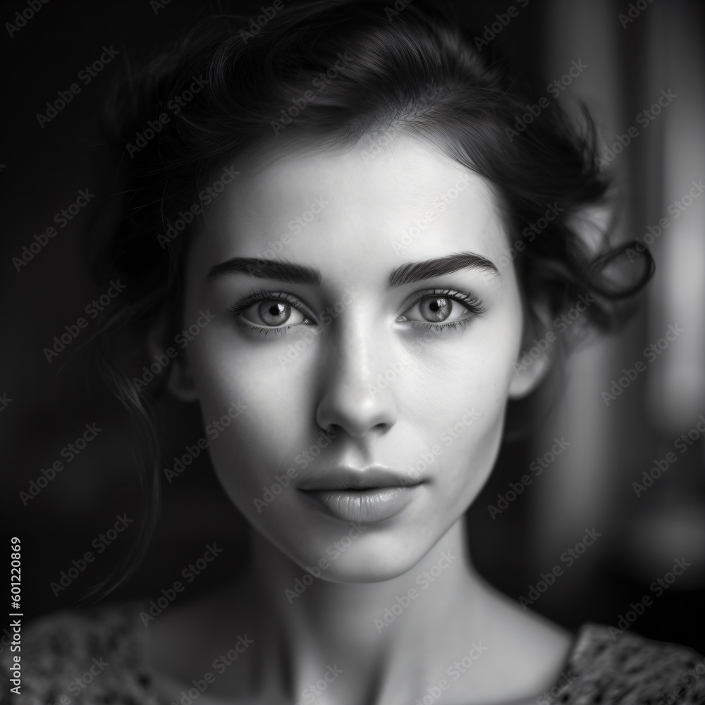 A black and white portrait of a beautiful natural woman Generative Ai A black and white portrait of a beautiful natural woman Generative Ai