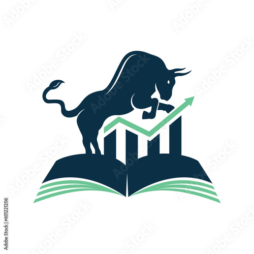 Business and Finance Study Logo template vector design. Bull and Chart Book logo Concept.