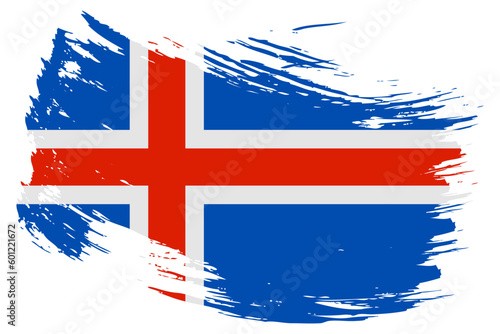 Iceland brush stroke flag vector background. Hand drawn grunge style Icelandic painted isolated banner.