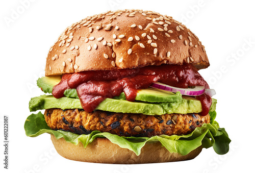 Vegan burger in transparent background. Generative AI.