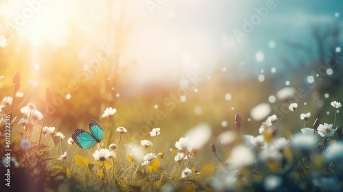 Beautiful Blurred Spring Background with Blooming Flowers in Nature