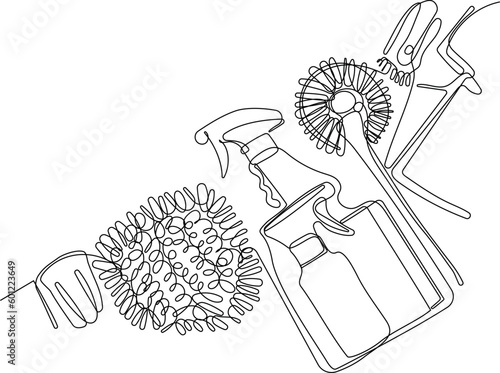Home cleaning service landing page design concept, illustration of janitors with cleaning tools. Vector illustration