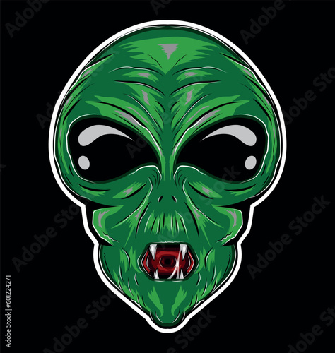green alien head with a black background to edit	