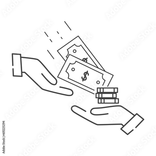 charity icon, money donation, generous hand, donate finance, thin line web symbol on white background - editable stroke vector illustration eps10.