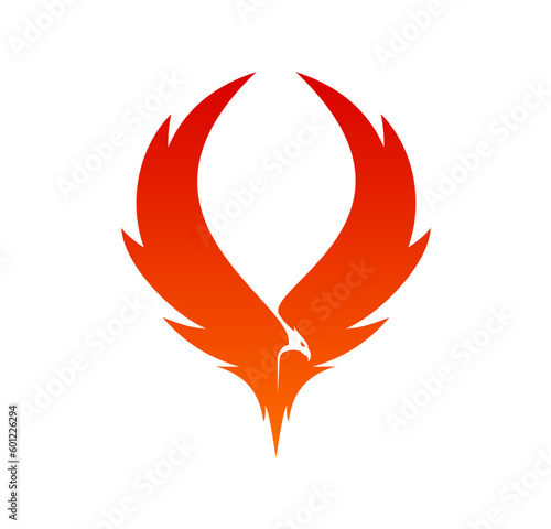 Phoenix bird wings icon or firebird in fire flame silhouette, vector company symbol. Phoenix bird, falcon, hawk or eagle flying on spread fire wings, sign for studio, beauty or fashion brand label