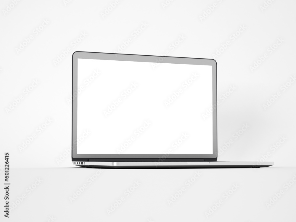 Laptop with blank screen isolated on white background, white aluminium body. 3D illustration, 3D rendering.
Laptop with blank screen isolated on white background, white aluminium body. 3D illustration, 3D rendering.