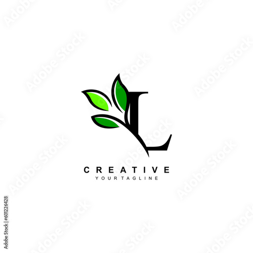 Nature theme letter L logo design with leaves vector. L nature. L leaf logo, suitable for nature business logos, nature ecology logo symbols, health logos, leaf logos, etc.