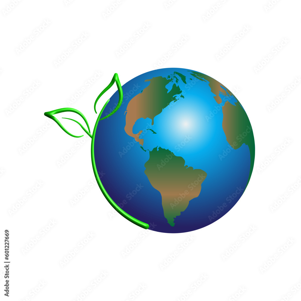 green earth planet concept, icon, world ecology, nature global protect, logo eco environment, globe with leafs, thin line simple web symbol on white background.