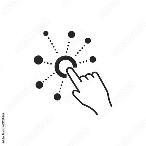 interaction icon, simple, interactive screen with button click finger, digital technology concept, user touch here, hand pointer, development choice variety, vector illustration eps10.