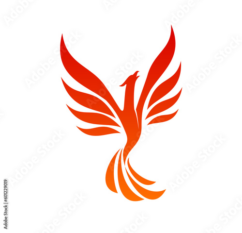Phoenix bird icon of firebird on fire wings, vector flying eagle or falcon in flames. Phoenix firebird with spread wings, luxury sign, label or emblem for business company or premium brand