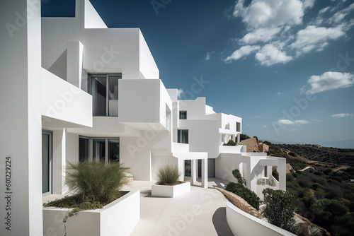 White mediterranian modern country house Generative AI photo