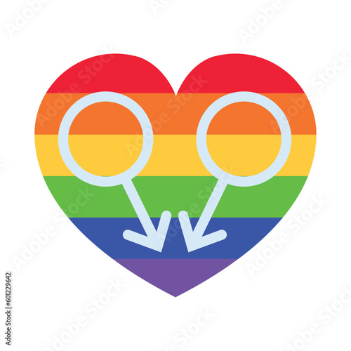 Rainbow heart with male symbols on white background. LGBT concept